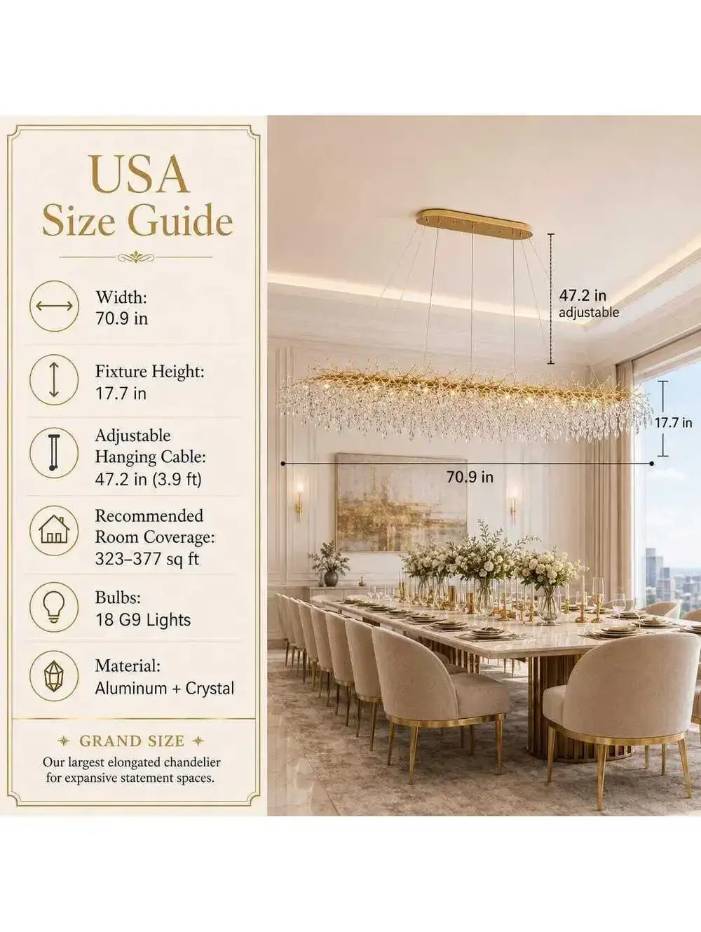 Luxora Modern Crystal Chandelier Pendant Light with Gold Branch Design